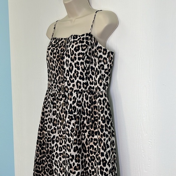H&M - Linen Blend Cheetah Print Button Down Spaghetti Strap Lined Midi Dress M - Picture 5 of 11